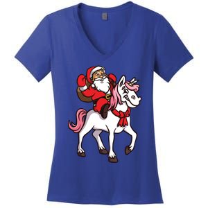 Santa Riding Unicorn Xmas Chrismas Gift Women's V-Neck T-Shirt