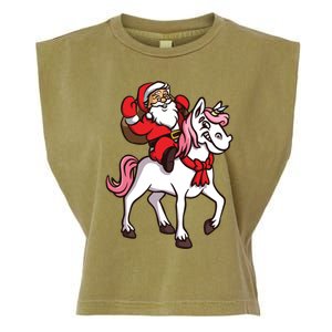 Santa Riding Unicorn Xmas Chrismas Gift Garment-Dyed Women's Muscle Tee