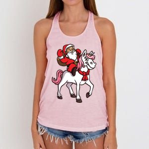 Santa Riding Unicorn Xmas Chrismas Gift Women's Knotted Racerback Tank