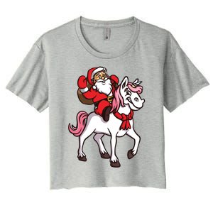 Santa Riding Unicorn Xmas Chrismas Gift Women's Crop Top Tee