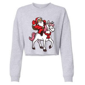 Santa Riding Unicorn Xmas Chrismas Gift Cropped Pullover Crew