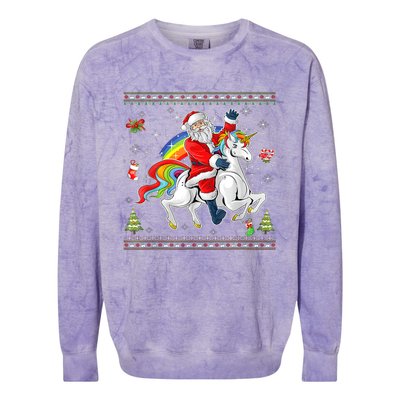 Santa Riding Unicorn Merry Christmas Xmas Sweater Ugly Colorblast Crewneck Sweatshirt