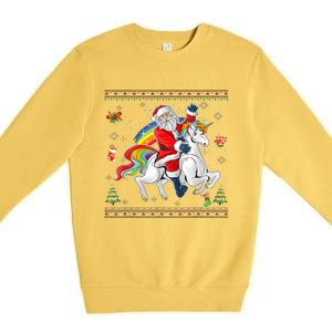 Santa Riding Unicorn Merry Christmas Xmas Sweater Ugly Premium Crewneck Sweatshirt