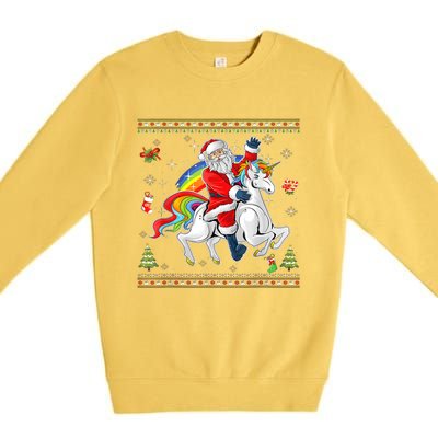 Santa Riding Unicorn Merry Christmas Xmas Sweater Ugly Premium Crewneck Sweatshirt