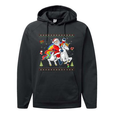 Santa Riding Unicorn Merry Christmas Xmas Sweater Ugly Performance Fleece Hoodie