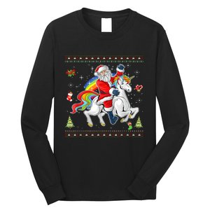 Santa Riding Unicorn Merry Christmas Xmas Sweater Ugly Long Sleeve Shirt