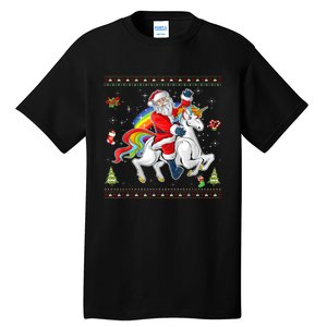 Santa Riding Unicorn Merry Christmas Xmas Sweater Ugly Tall T-Shirt