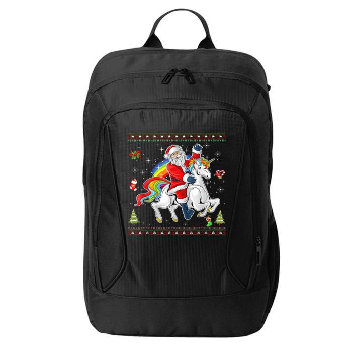 Santa Riding Unicorn Merry Christmas Xmas Sweater Ugly City Backpack