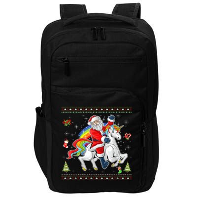 Santa Riding Unicorn Merry Christmas Xmas Sweater Ugly Impact Tech Backpack