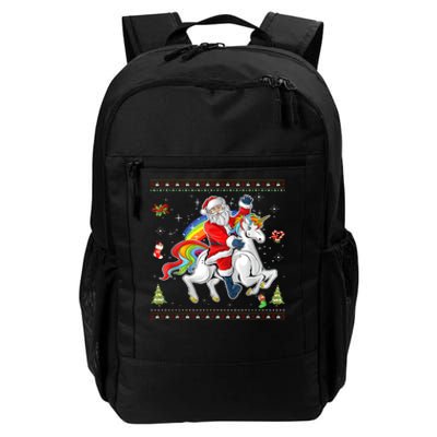 Santa Riding Unicorn Merry Christmas Xmas Sweater Ugly Daily Commute Backpack