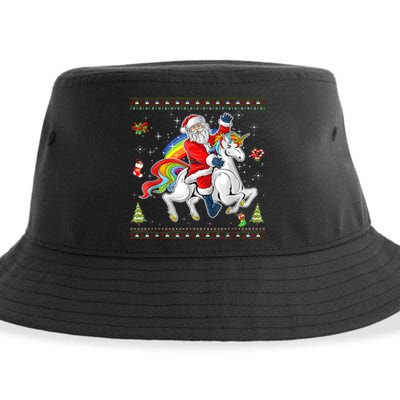 Santa Riding Unicorn Merry Christmas Xmas Sweater Ugly Sustainable Bucket Hat