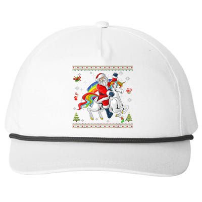 Santa Riding Unicorn Merry Christmas Xmas Sweater Ugly Snapback Five-Panel Rope Hat