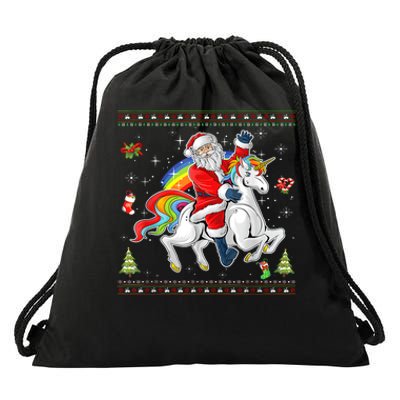 Santa Riding Unicorn Merry Christmas Xmas Sweater Ugly Drawstring Bag