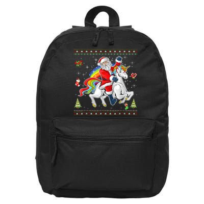 Santa Riding Unicorn Merry Christmas Xmas Sweater Ugly 16 in Basic Backpack