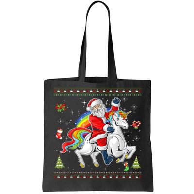 Santa Riding Unicorn Merry Christmas Xmas Sweater Ugly Tote Bag