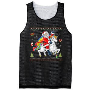 Santa Riding Unicorn Merry Christmas Xmas Sweater Ugly Mesh Reversible Basketball Jersey Tank