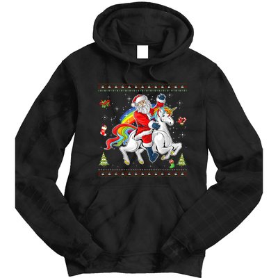 Santa Riding Unicorn Merry Christmas Xmas Sweater Ugly Tie Dye Hoodie