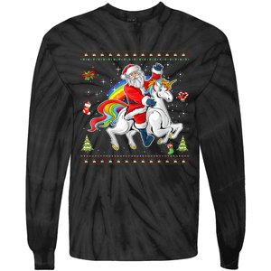 Santa Riding Unicorn Merry Christmas Xmas Sweater Ugly Tie-Dye Long Sleeve Shirt