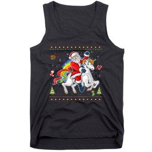 Santa Riding Unicorn Merry Christmas Xmas Sweater Ugly Tank Top