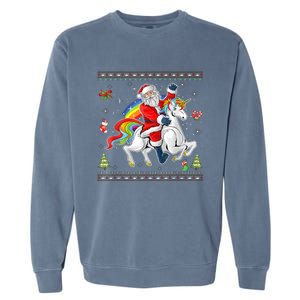 Santa Riding Unicorn Merry Christmas Xmas Sweater Ugly Garment-Dyed Sweatshirt