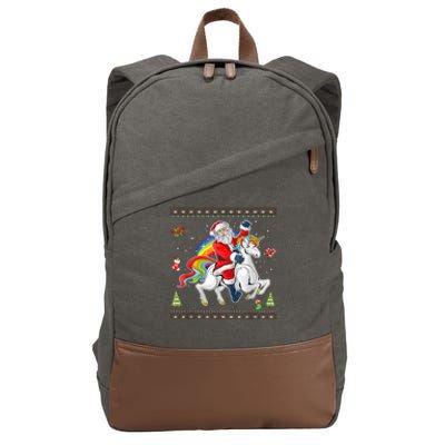 Santa Riding Unicorn Merry Christmas Xmas Sweater Ugly Cotton Canvas Backpack