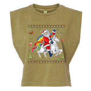 Santa Riding Unicorn Merry Christmas Xmas Sweater Ugly Garment-Dyed Women's Muscle Tee