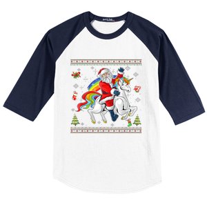 Santa Riding Unicorn Merry Christmas Xmas Sweater Ugly Baseball Sleeve Shirt