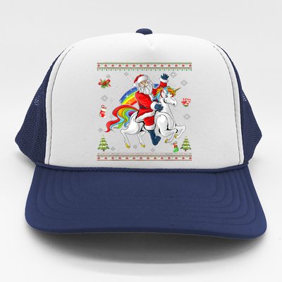 Santa Riding Unicorn Merry Christmas Xmas Sweater Ugly Trucker Hat