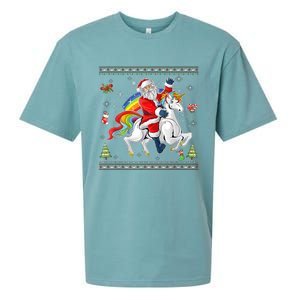 Santa Riding Unicorn Merry Christmas Xmas Sweater Ugly Sueded Cloud Jersey T-Shirt