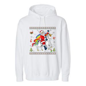 Santa Riding Unicorn Merry Christmas Xmas Sweater Ugly Garment-Dyed Fleece Hoodie