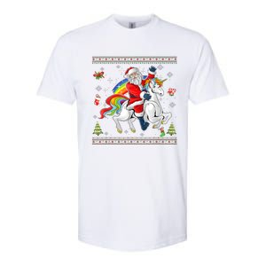 Santa Riding Unicorn Merry Christmas Xmas Sweater Ugly Softstyle CVC T-Shirt