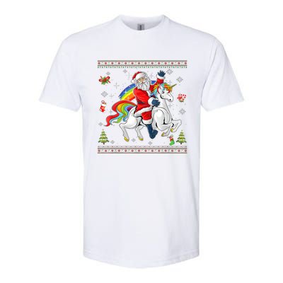 Santa Riding Unicorn Merry Christmas Xmas Sweater Ugly Softstyle® CVC T-Shirt