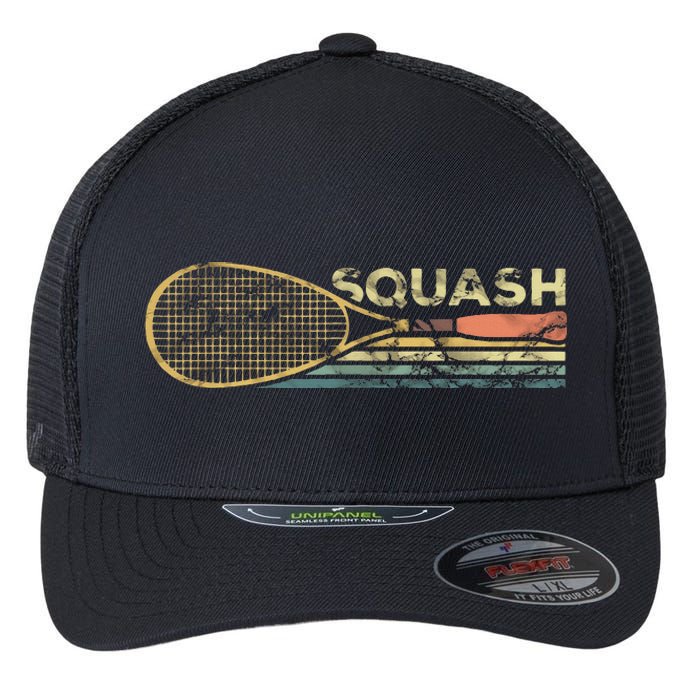 Squash Racket Vintage Squash Lover Funny Sports Enthusiast Flexfit Unipanel Trucker Cap