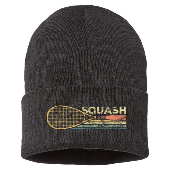 Squash Racket Vintage Squash Lover Funny Sports Enthusiast Sustainable Knit Beanie