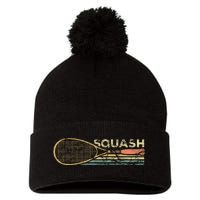 Squash Racket Vintage Squash Lover Funny Sports Enthusiast Pom Pom 12in Knit Beanie