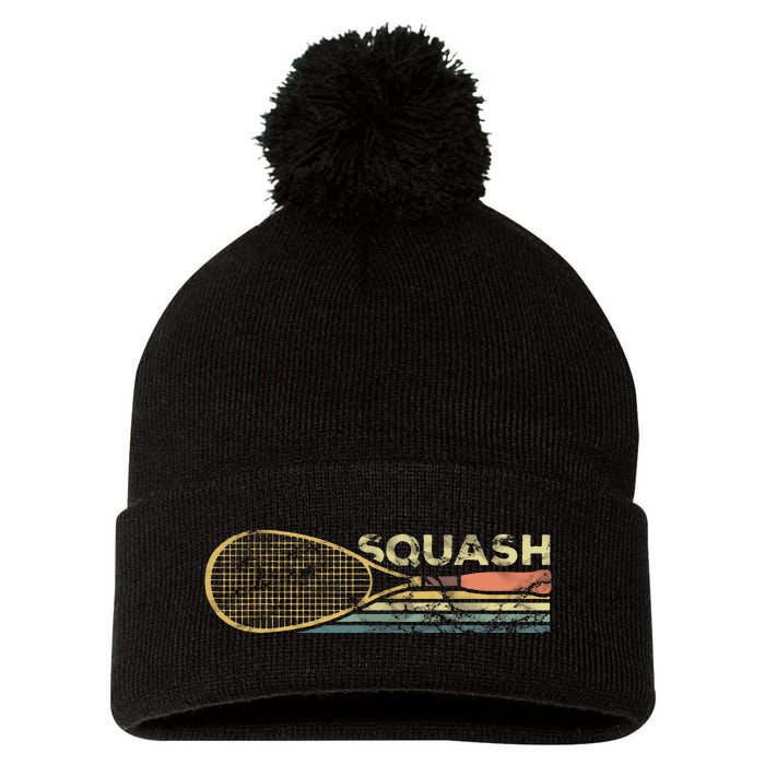 Squash Racket Vintage Squash Lover Funny Sports Enthusiast Pom Pom 12in Knit Beanie