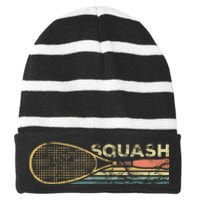 Squash Racket Vintage Squash Lover Funny Sports Enthusiast Striped Beanie with Solid Band