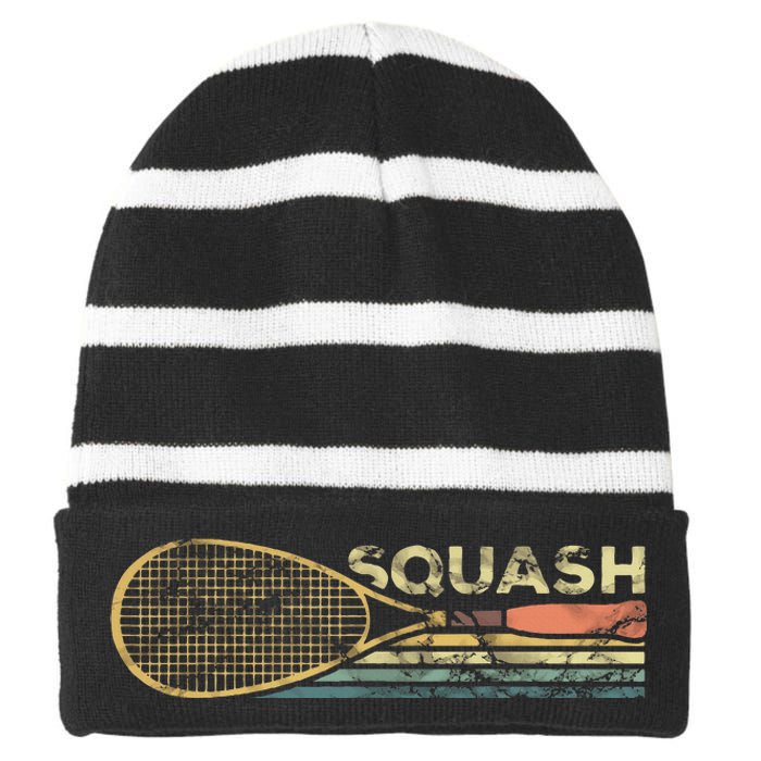 Squash Racket Vintage Squash Lover Funny Sports Enthusiast Striped Beanie with Solid Band