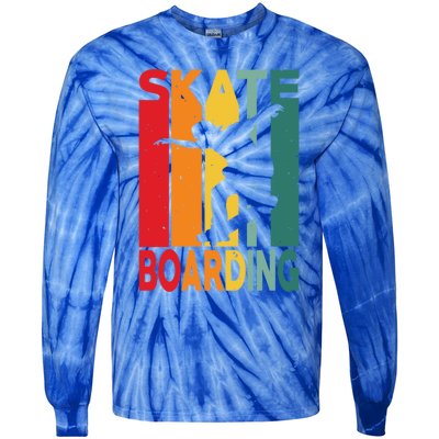 Skateboarder Retro Vintage Design Skateboarding Gift Tie-Dye Long Sleeve Shirt