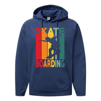 Skateboarder Retro Vintage Design Skateboarding Gift Performance Fleece Hoodie