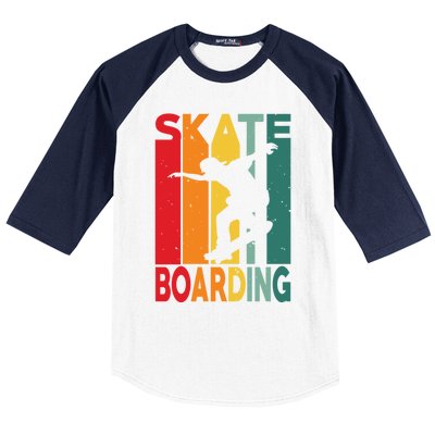 Skateboarder Retro Vintage Design Skateboarding Gift Baseball Sleeve Shirt