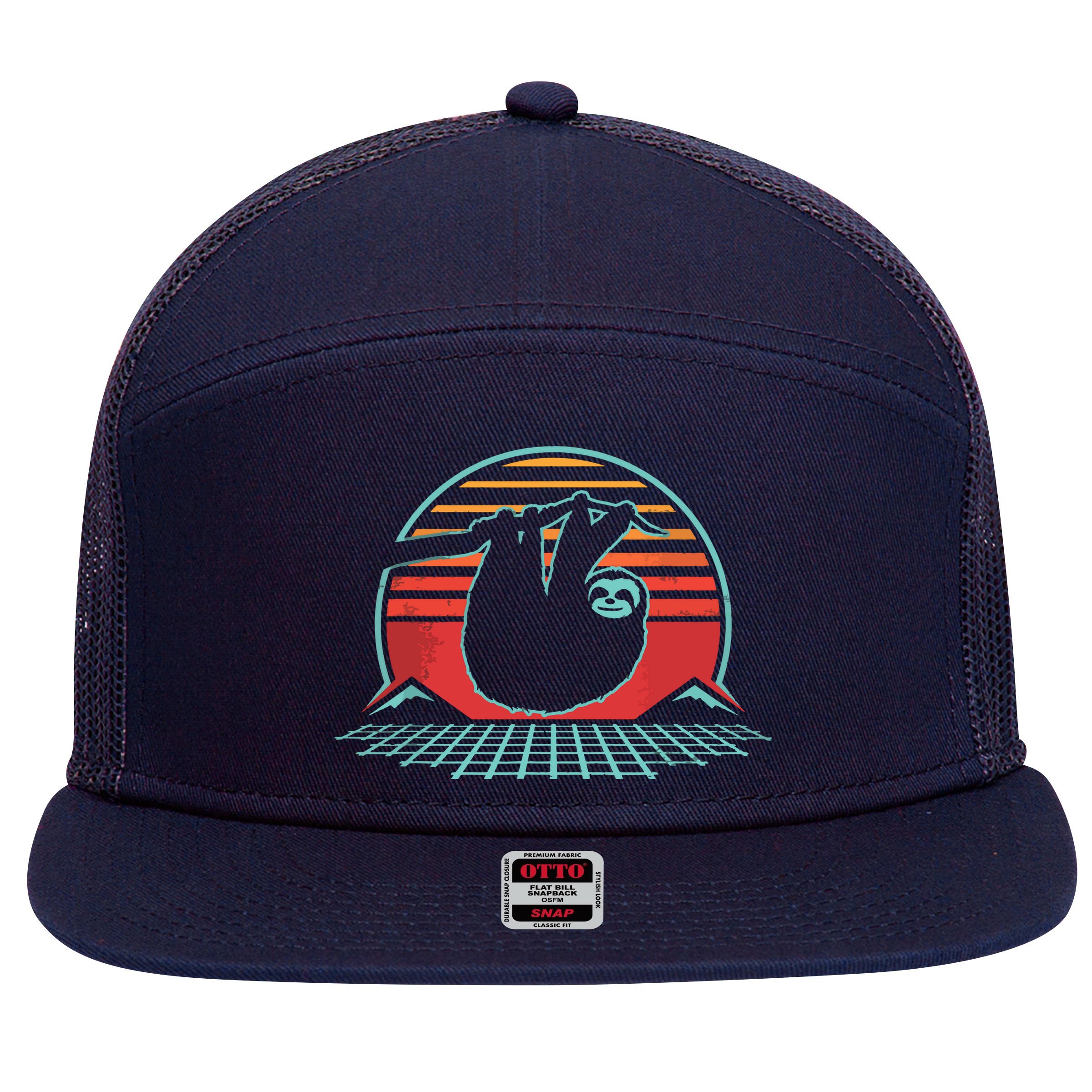 Sloth Retro Vintage 80s Style Zoologist Animal Lover Gift 7 Panel Mesh Trucker Snapback Hat
