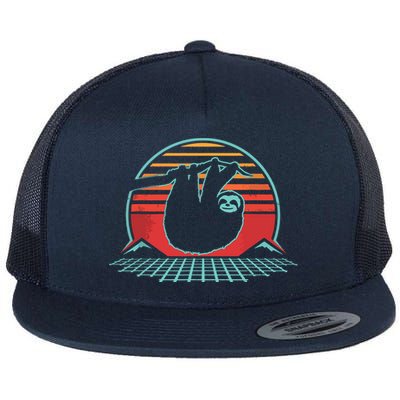 Sloth Retro Vintage 80s Style Zoologist Animal Lover Gift Flat Bill Trucker Hat