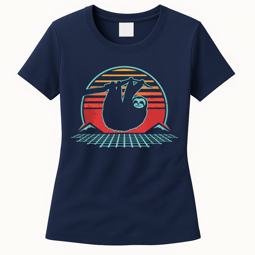 Sloth Retro Vintage 80s Style Zoologist Animal Lover Gift Womens T-Shirt