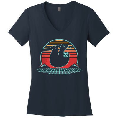 Sloth Retro Vintage 80s Style Zoologist Animal Lover Gift Women's V-Neck T-Shirt