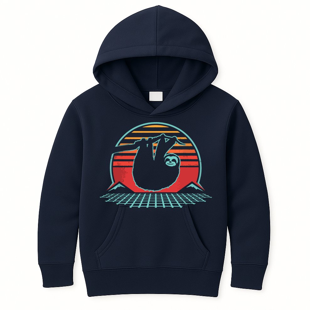 Sloth Retro Vintage 80s Style Zoologist Animal Lover Gift Kids Hoodie
