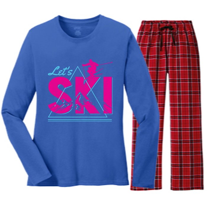 Ski Retro Vintage Winter Sports Skiing Skier Gift Cool Gift Women's Long Sleeve Flannel Pajama Set 