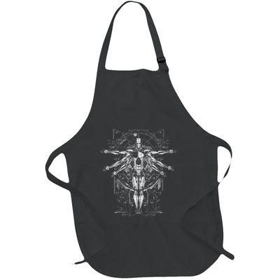 Scifi Robotic Vitruvian Man C.Y.B.E.R.P.U.N.K Illustration Full-Length Apron With Pockets