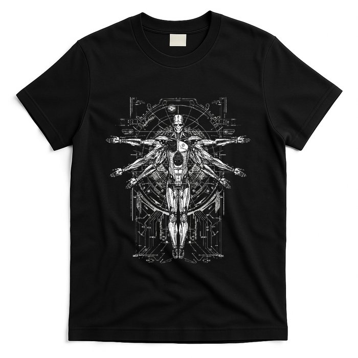 Scifi Robotic Vitruvian Man C.Y.B.E.R.P.U.N.K Illustration T-Shirt