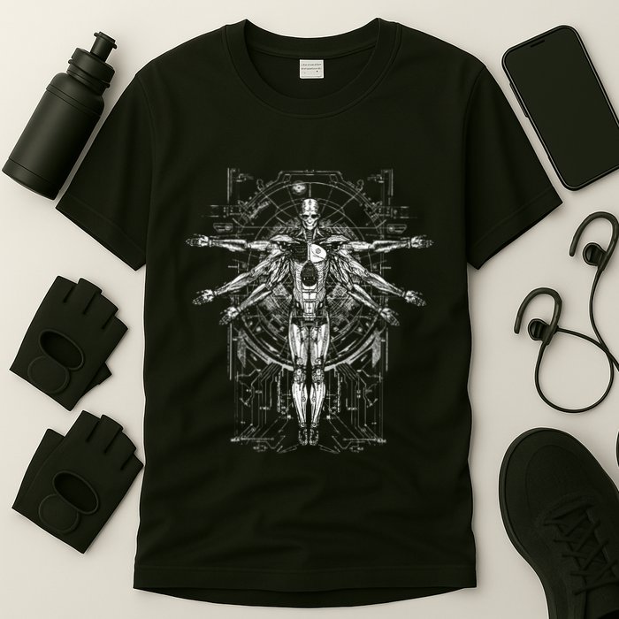 Scifi Robotic Vitruvian Man C.Y.B.E.R.P.U.N.K Illustration T-Shirt